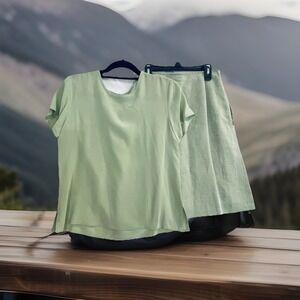 Laura Ashley Skirt Set Womens 4 Green Silk Top, Sz 6 Linen Blend Lined Skirt‎